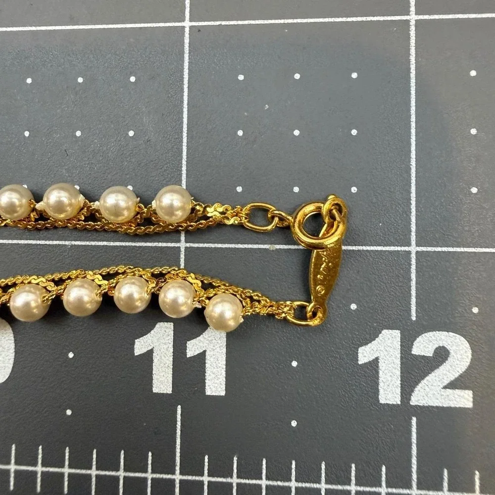 Napier Gold Tone Necklace Faux Pearl Double Strand Rope Chain Vintage Style